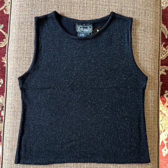 Rochelle California Tops - Black Knit Silver Lurex Sleeveless Top